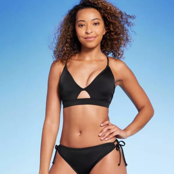 NWT Shade & Shore Women's Longline Keyhole Underwire Bikini Top - Black - Picture 1 of 5